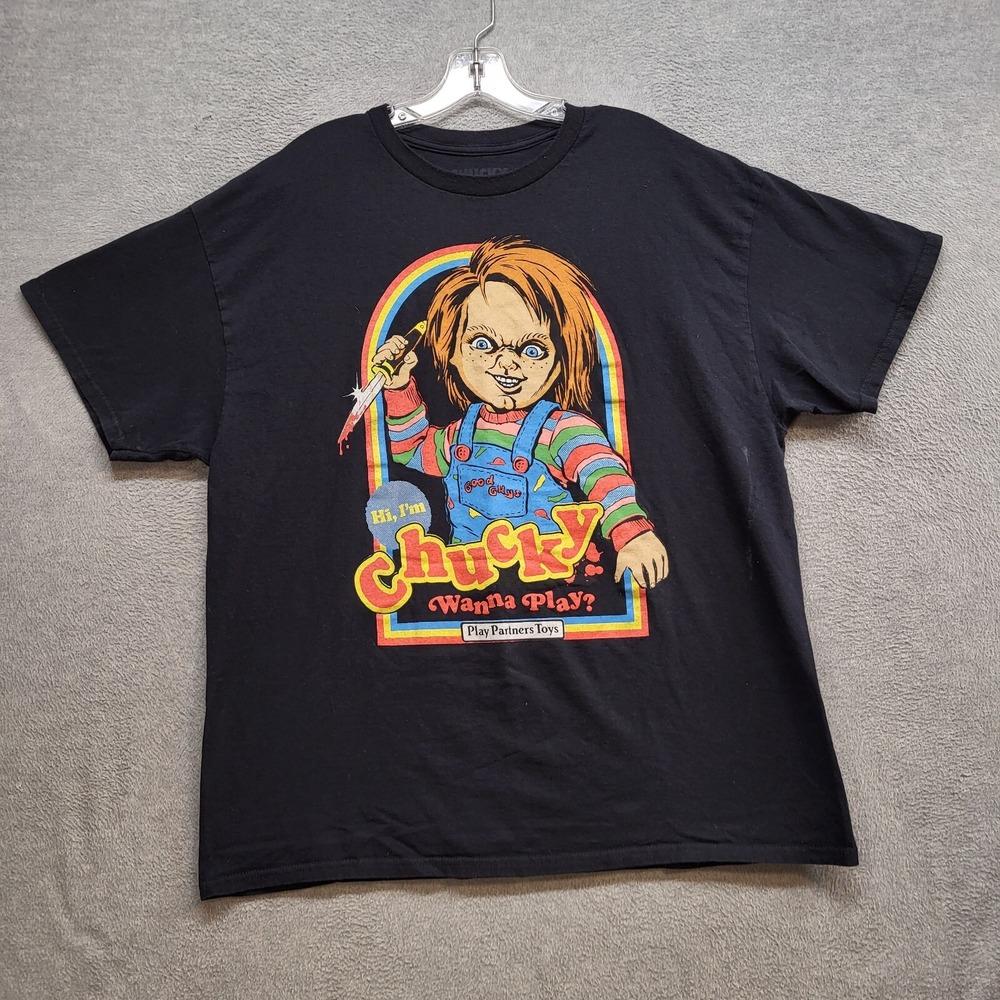 Chucky Men Shirt XL Black Wanna Play Short Sleeve Tee READ